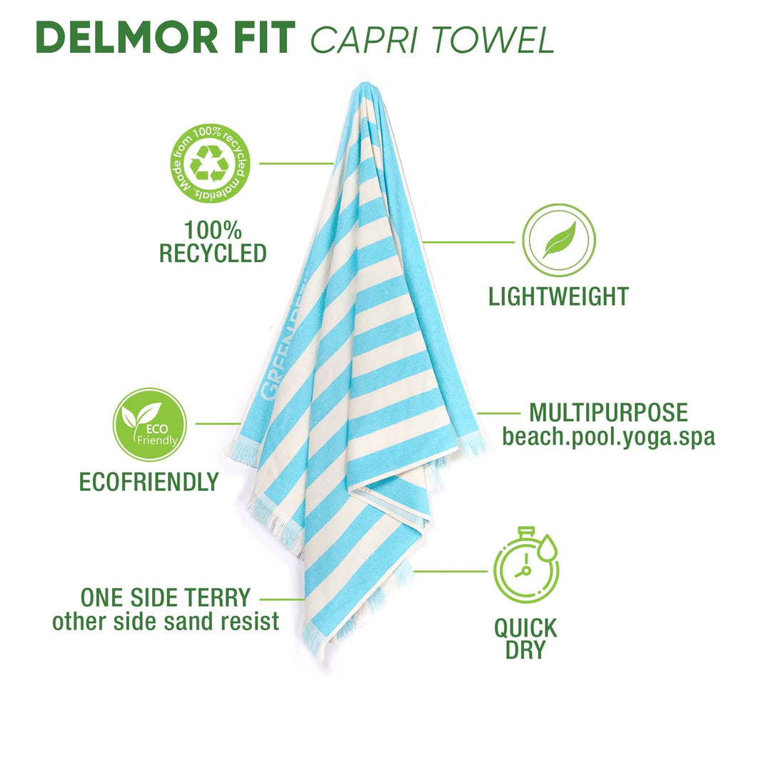 Delmor FIT Capri Bath Towel, eco-friendly, lightweight, quick-dry, 100% recycled materials, perfect for beach and pool.