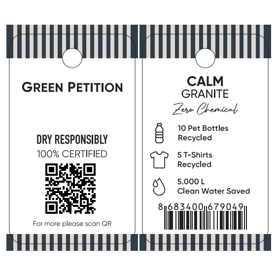 Green Petition product label highlighting recycling and sustainability features, including QR code for more information.