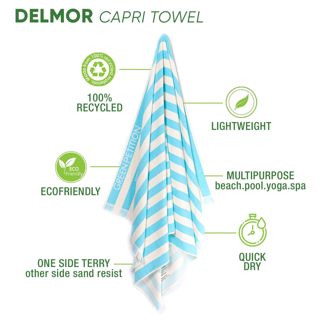 Delmor Capri Beach Towel features eco-friendly design, lightweight and quick-dry material, perfect for beach, pool, or yoga.