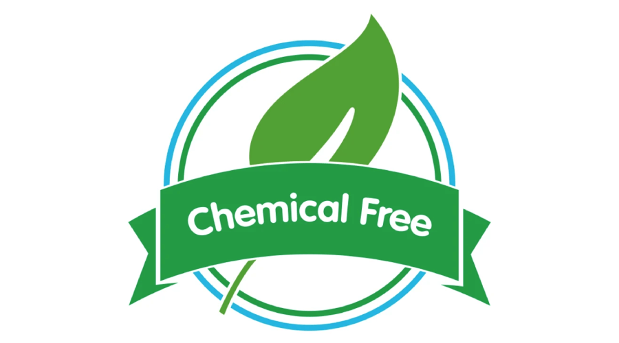 Logo featuring a green leaf and a banner stating 'Chemical Free', symbolizing eco-friendly products.