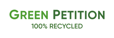 Green Petition logo emphasizing sustainability, featuring 100% recycled materials in bold green text.