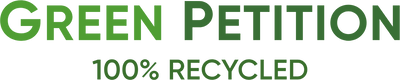 Green Petition logo emphasizing 100% recycled material for sustainability and environmental advocacy.