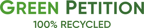Green Petition logo emphasizing 100% recycled material for sustainability and environmental advocacy.