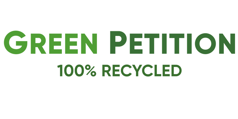 Green Petition logo emphasizing sustainability and 100% recycled materials.