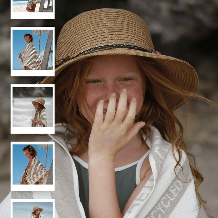 Person wearing a straw hat with additional images of people in similar attire.