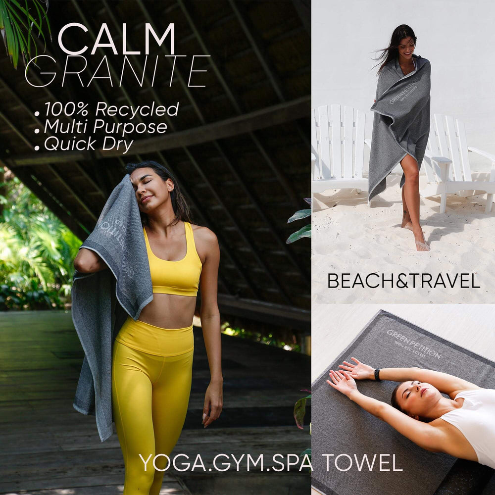 Calm Granite Bath Towel: eco-friendly, 100% recycled, quick-dry, multi-purpose for yoga, gym, and spa. Perfect for travel.